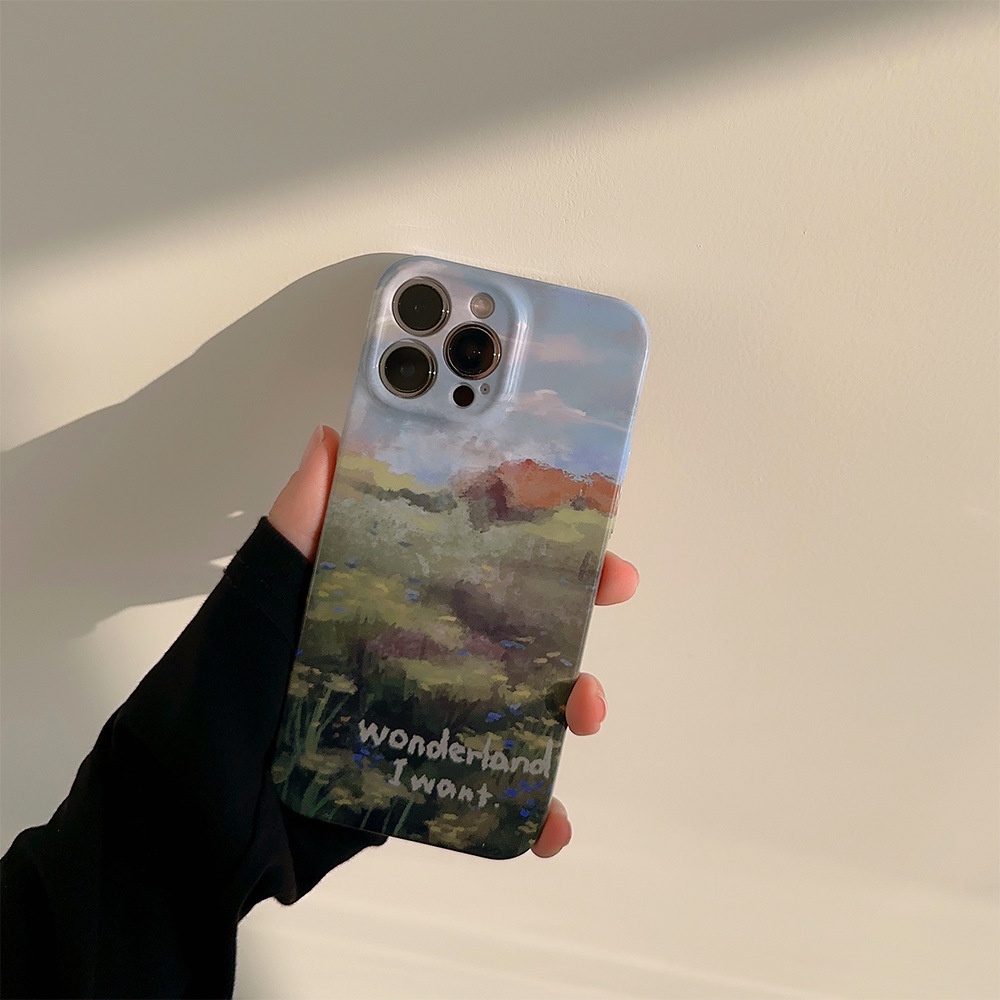 IPHONE Classical Art Monet Garden Perlindungan Penuh Telepon Hard Case Film Glossy Cover Pelindung Untuk Iphone7 8 PLUS X XR XS 11 12 13 14 PRO MAX SE 2020