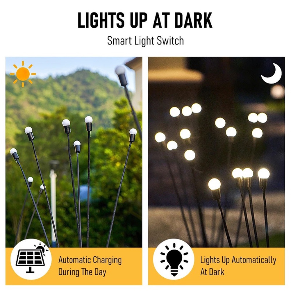 6 LED Lawn Walkway Firefly Bentuk Solar Garden Light Outdoor Tahan Air Lanskap