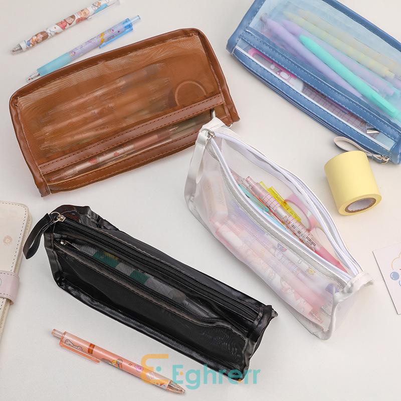 

✨EG-Tempat Pensil Jala Ritsleting Ganda Sederhana Tas Penyimpanan Alat Tulis Berkapasitas Besar Lapisan Ganda-Eghrerr