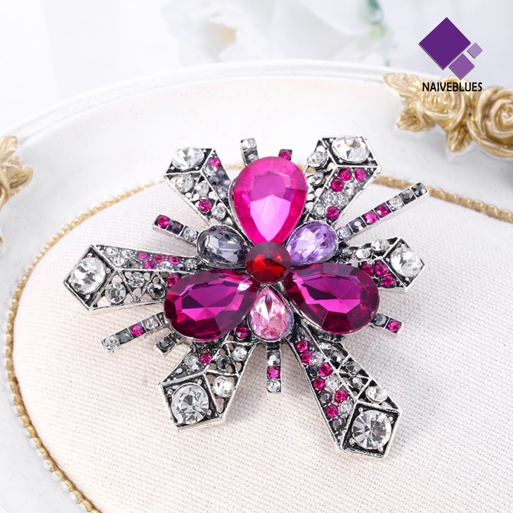 &lt; Naiveblues &gt; Pin Bros Bentuk Bunga Permata Imitasi Ungu Bersinar Rhinestones Brooch Baju