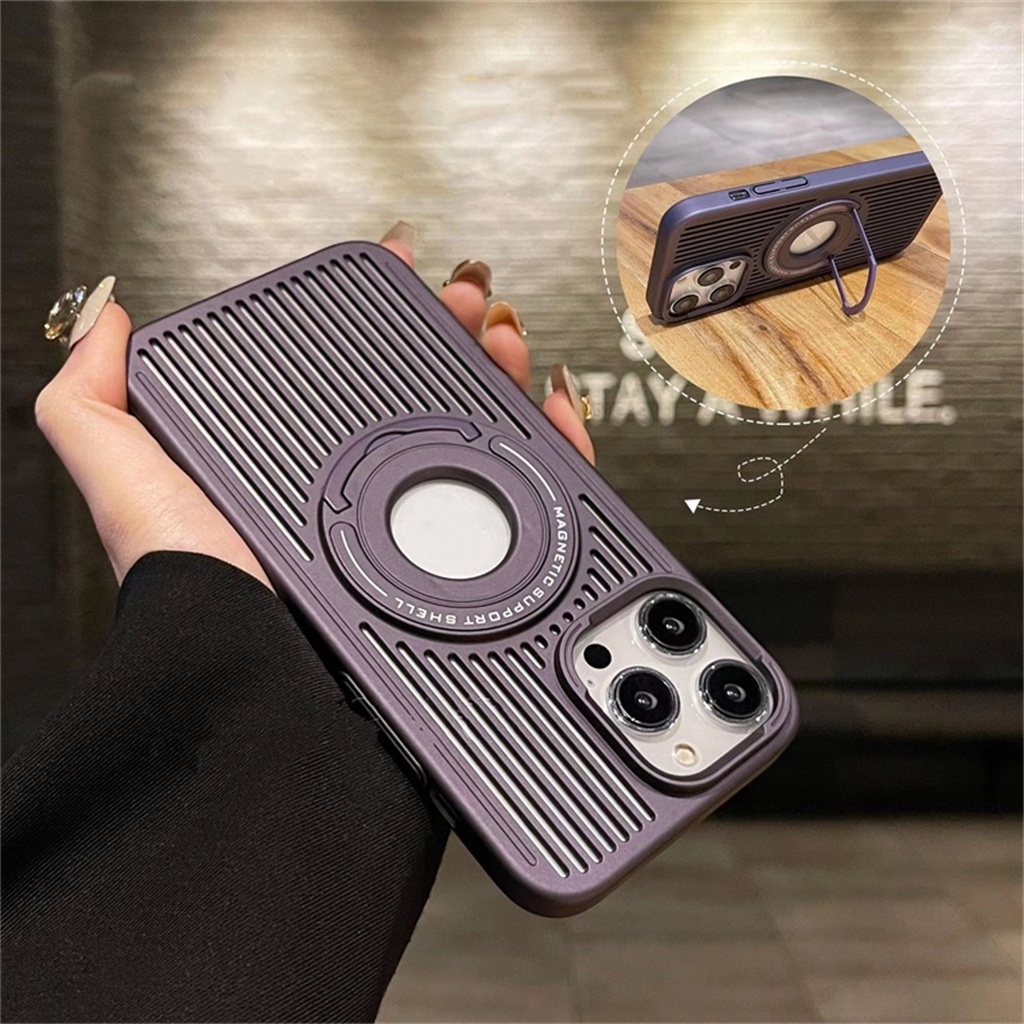 Casing Magnet Mewah iPhone 14 Pro Max14 Plus case Iphone12 13 Pro Max case Dengan bracket portable Penghilang Panas Cakupan Penuh Perlindungan shockproof hard back cover