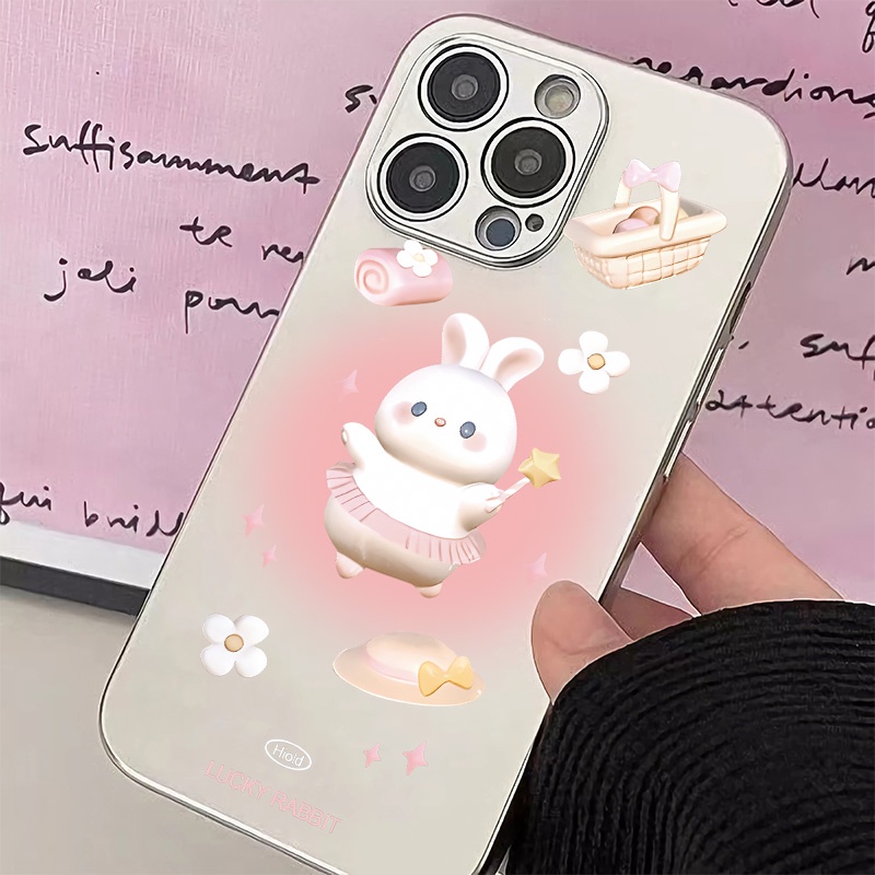 IPHONE Electroplate Soft Phone Case Kompatibel Untuk Iphone14 13 12 Pro Max 11 XS XR X8+76S Plus Mini Kelinci Lucu Casing TPU Silikon Shockproof Cover