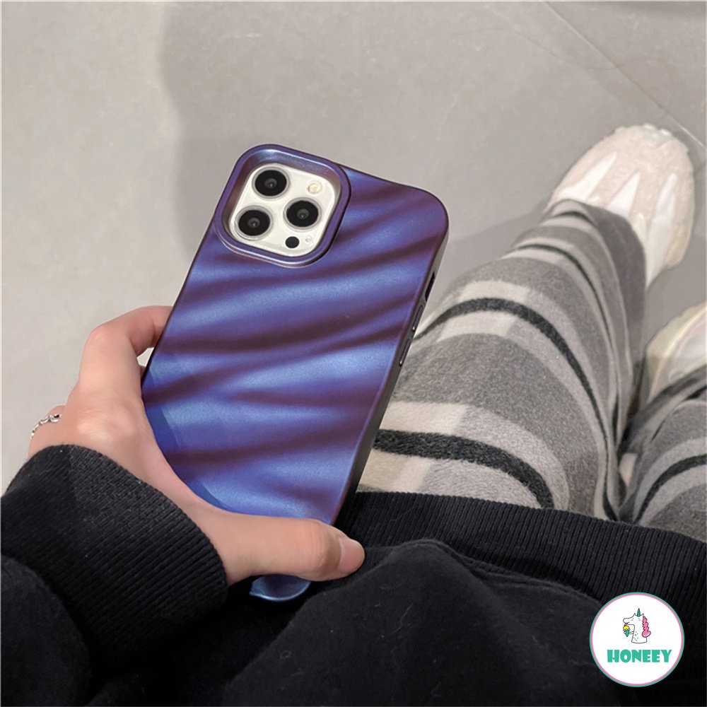 Jepang Korea Ins Warna Solid Gelombang Pleat Phone Case Untuk Apple iPhone 14 Pro Max13 14 12 11 Pro Max Perlindungan Penutup Belakang Shell