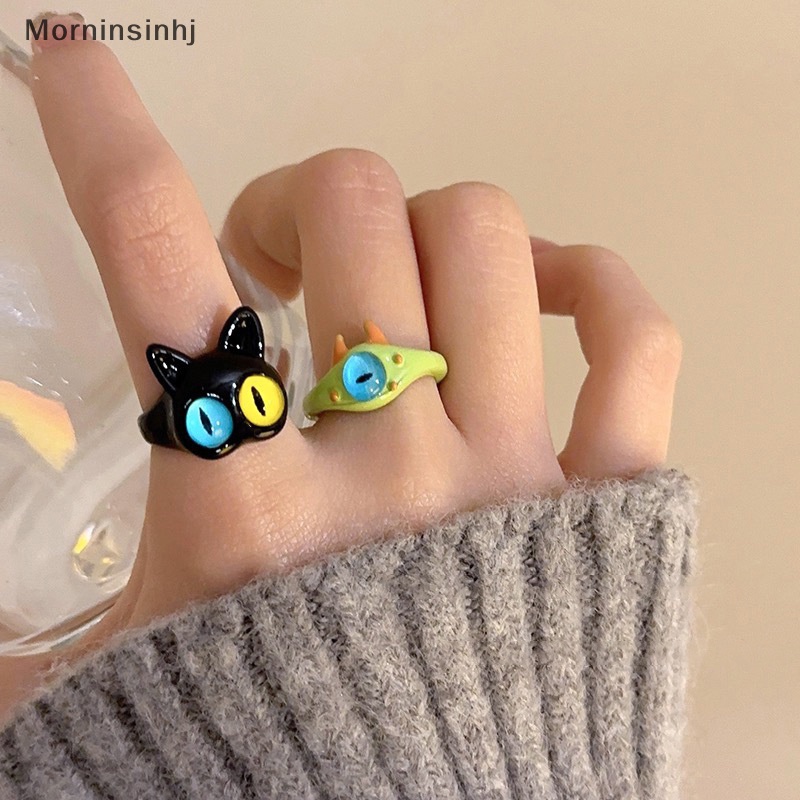 Mornin Lucu Hijau Monster Cincin Wanita Fashion Manis Dua Warna Mata Kucing Terbuka Pasangan Cincin Pernikahan Jari Aksesoris Perhiasan Hadiah id