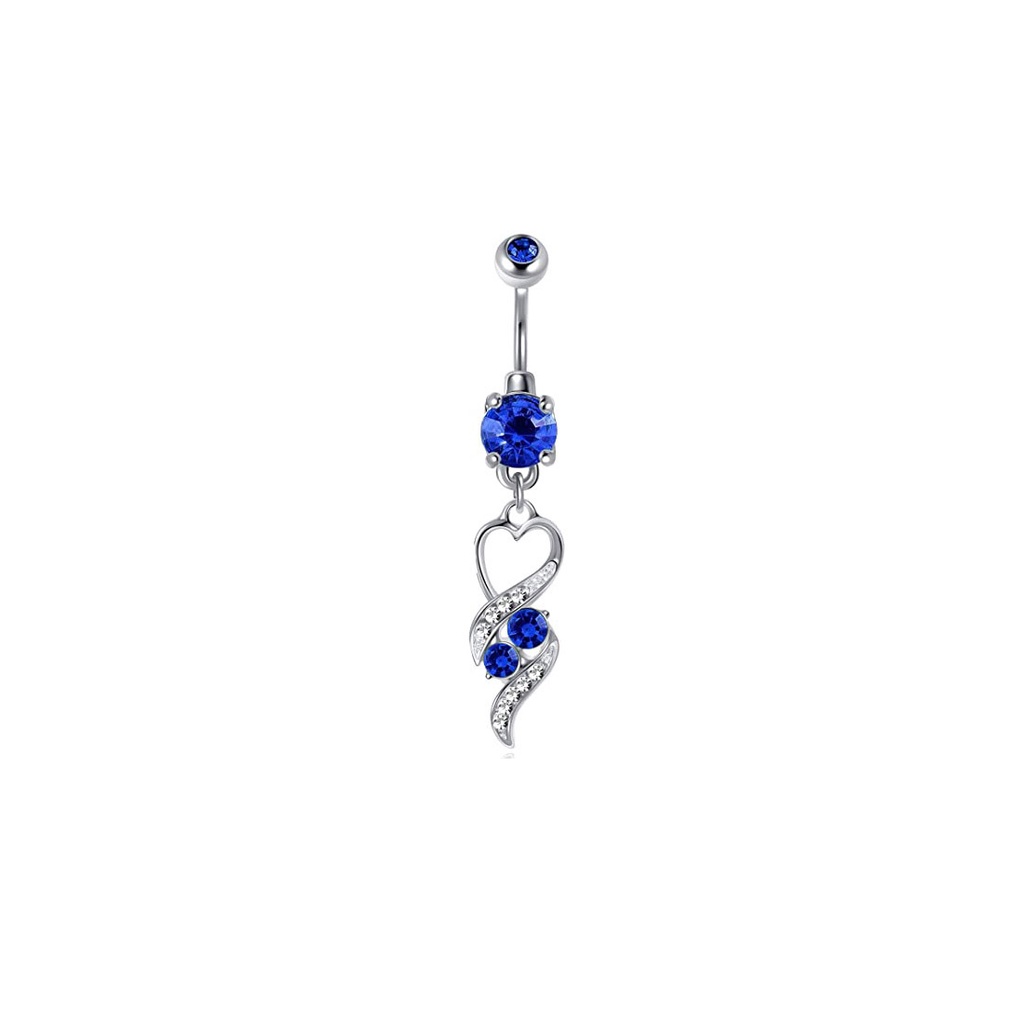 Kristal Biru Shiny Liontin Pusar Tindik Elegan Hati Menjuntai Tindik Pusar Stainless Steel Belly Button Rings