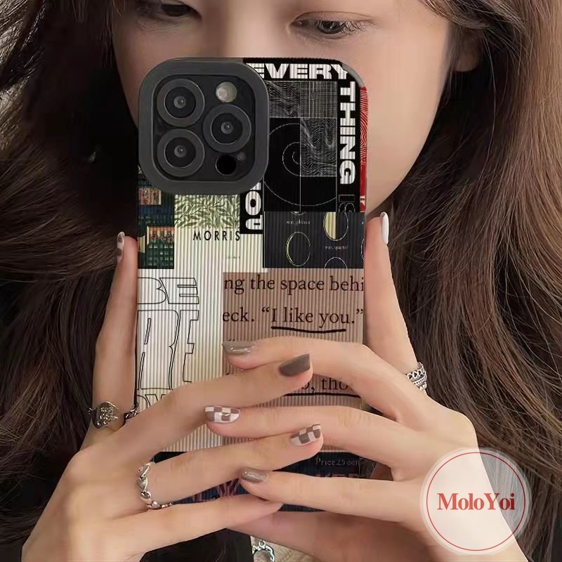 IPHONE Tekstur Garis Gaya Eropa Dan Amerika Case Kompatibel Untuk Iphone7 8 Plus XR X XS Max11 14 12 13 Pro Max 7Plus Shockproof Lembut Trendi Brand Splicing Ilustrasi Label Cover