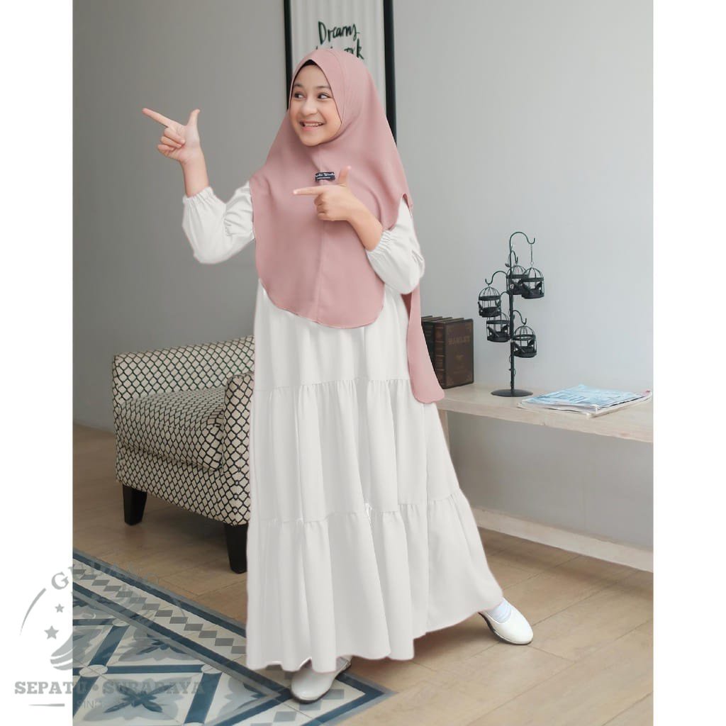 BEST SELLER GAMIS ANAK SYAR'I KIDS USIA 7 - 13 GAMIS ANAK HITAM PUTIH BAHAN RAYON PREMIUM SUPER