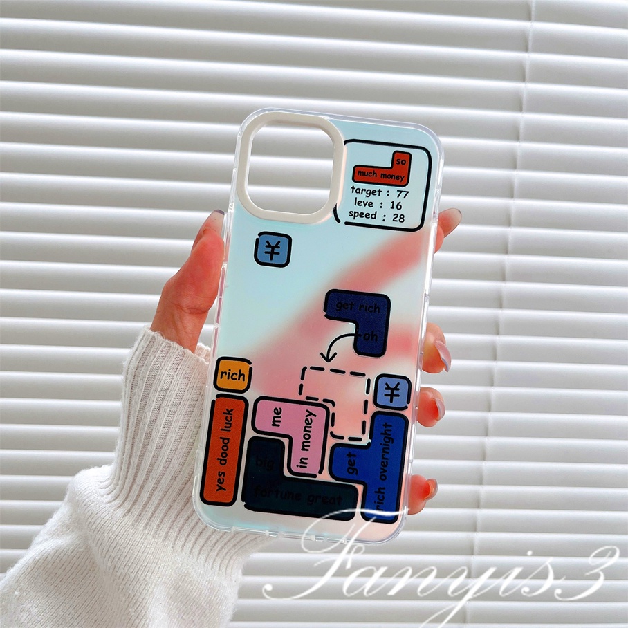 Compatible For IPhone 14 13 12 11 Pro Max X XR Xs Max 8 7 Plus SE 2020 Kompatibel Untuk Game Tetris IMD Laser Gradiasi Ponsel Case TPU Lembut Shockproof Cover Pelindung