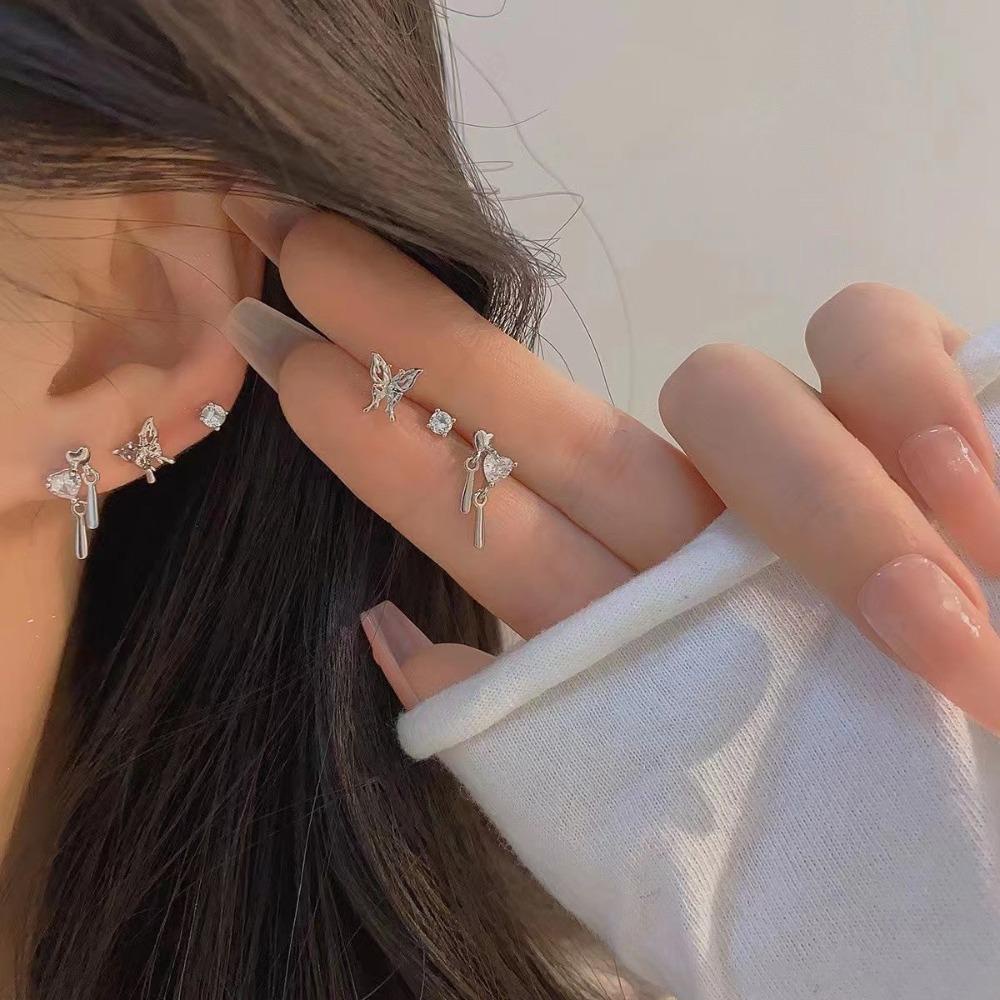 Mxbeauty Anting Kupu-Kupu Kepribadian Manis Perak Y2k Punk Anti-Alergi Produk Wanita Anting Set