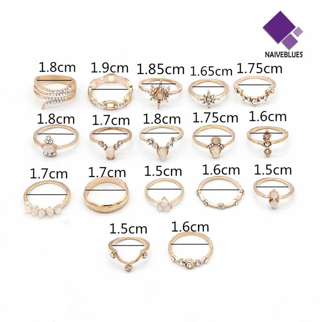 &lt; Naiveblues &gt; 17Pcs/set Bohemian Sederhana Dapat Ditumpuk Berlian Imitasi Midi Ring Knuckle Ring Aksesori