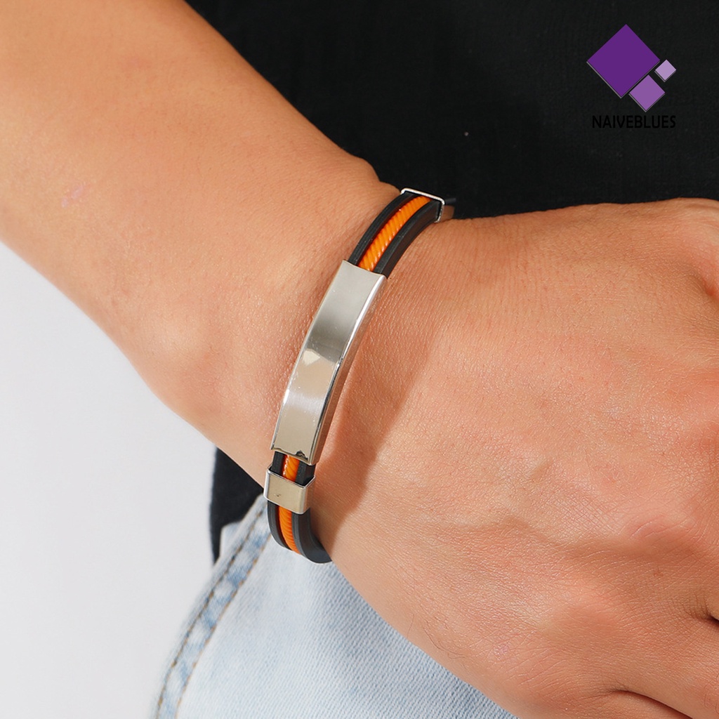 &lt; Naiveblues &gt; Gelang Pria Silikon Elastis Adjustable Gesper Minimalis Poles Hias Bebas Alergi Trendy Stainless