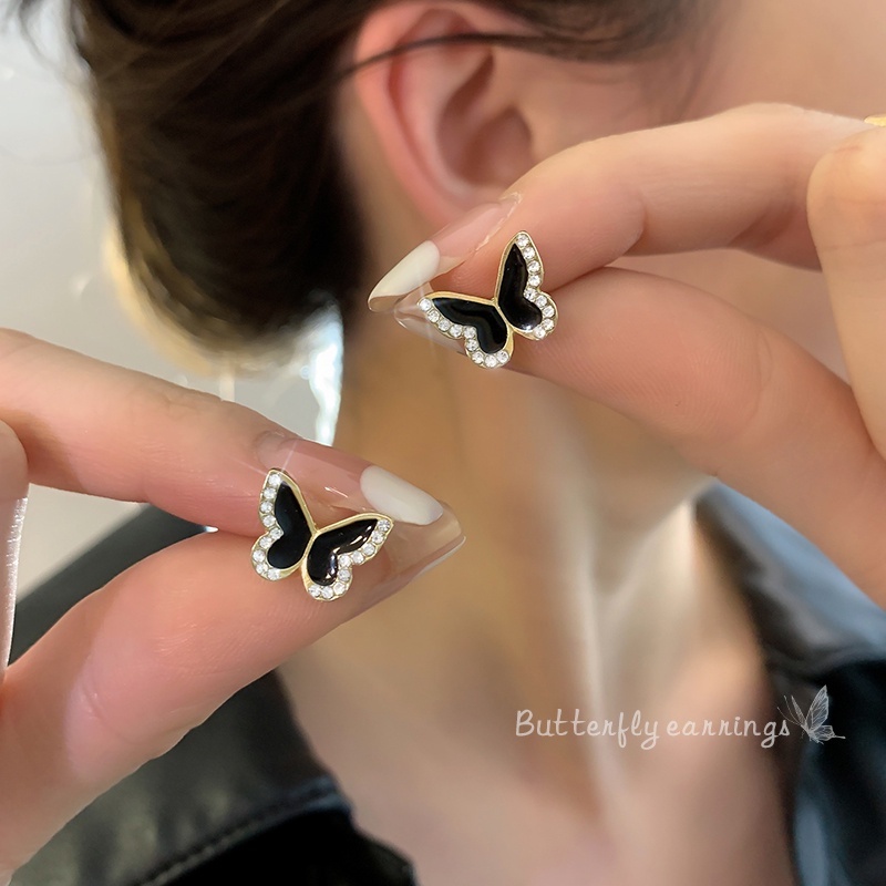 Gadis Manis Keren Hitam Kupu-Kupu Stud Earrings Ear Studs Piercing Perhiasan Untuk Wanita Gadis Aksesori