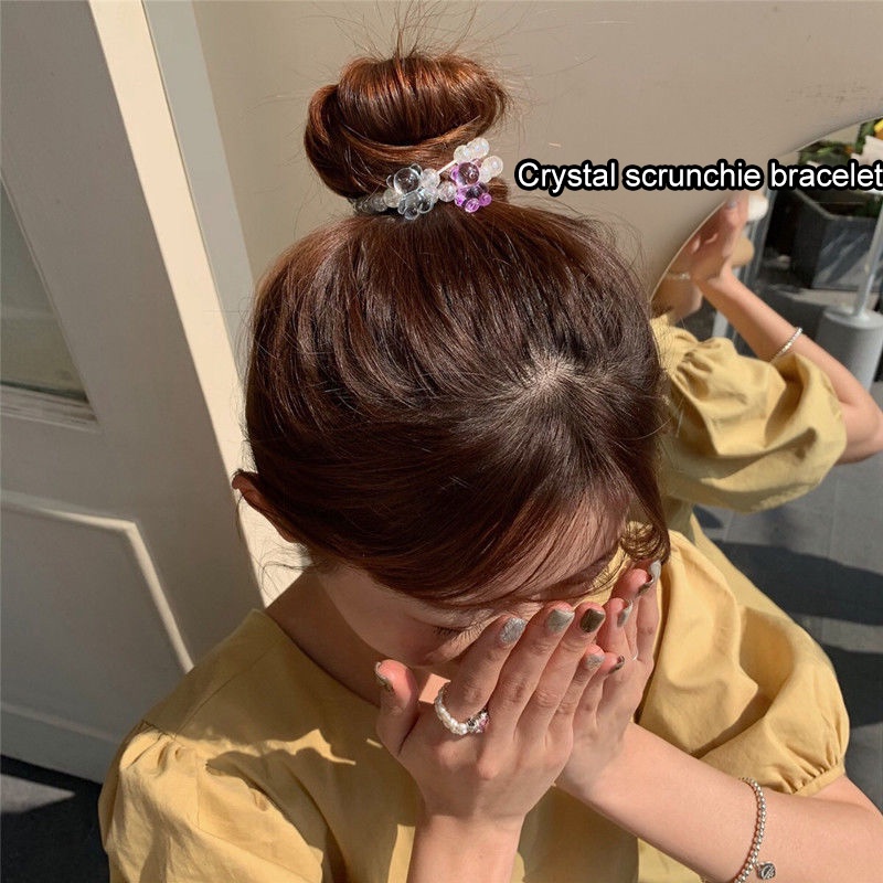 Tali Rambut Beruang Kecil yang Lucu Cincin Rambut Kristal Gelang Serbaguna Hiasan Rambut - SG