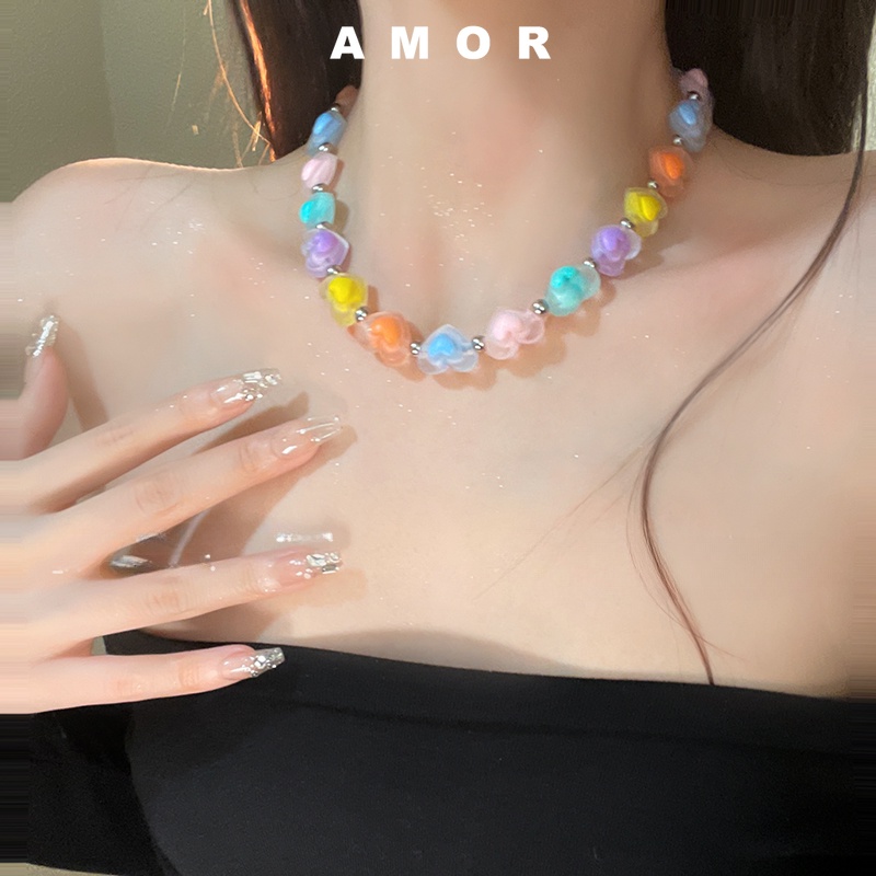 Kalung Manik-Manik Love Warna-Warni Musim Panas Untuk Wanita2023Baru Manis Dan Keren