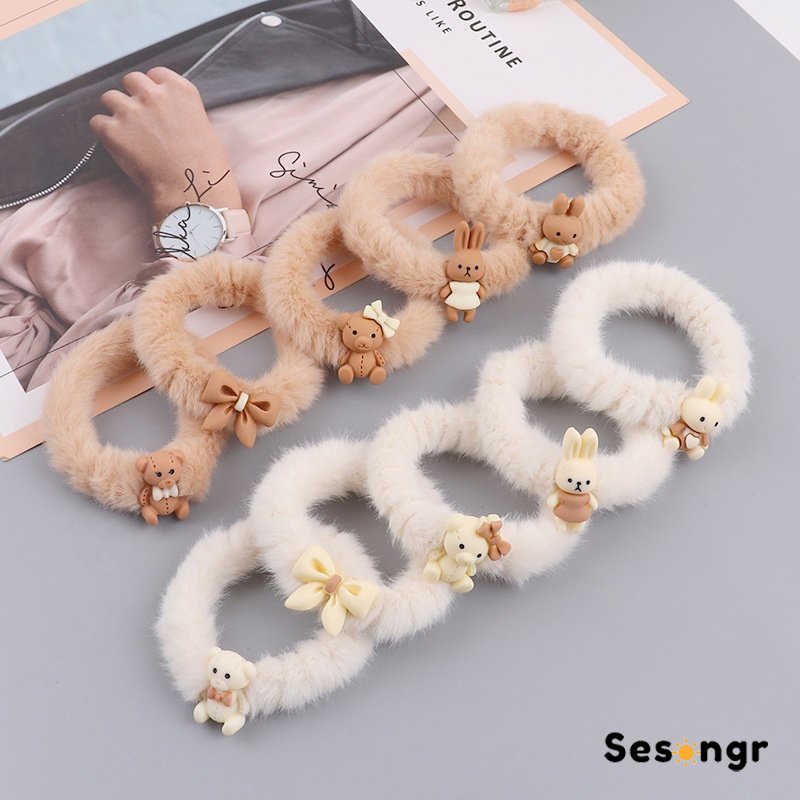 Baru manis kelinci kecil warna teh teh mewah cincin rambut dasi kuda ponytail karet tendon kepala tali aksesoris rambut aksesoris Sodoo - SG