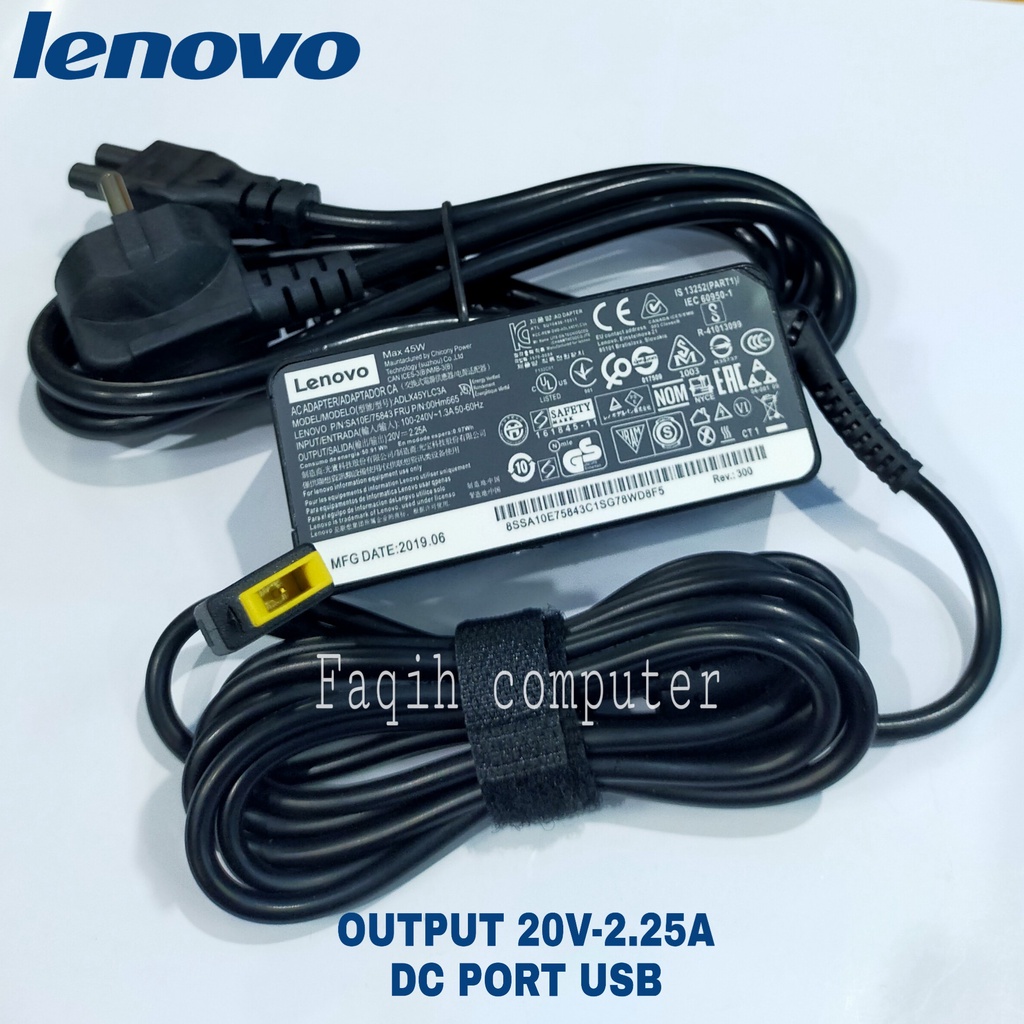 Adapter Adaptor Charger Lenovo 20V2.25A USB Kotak 45Watt