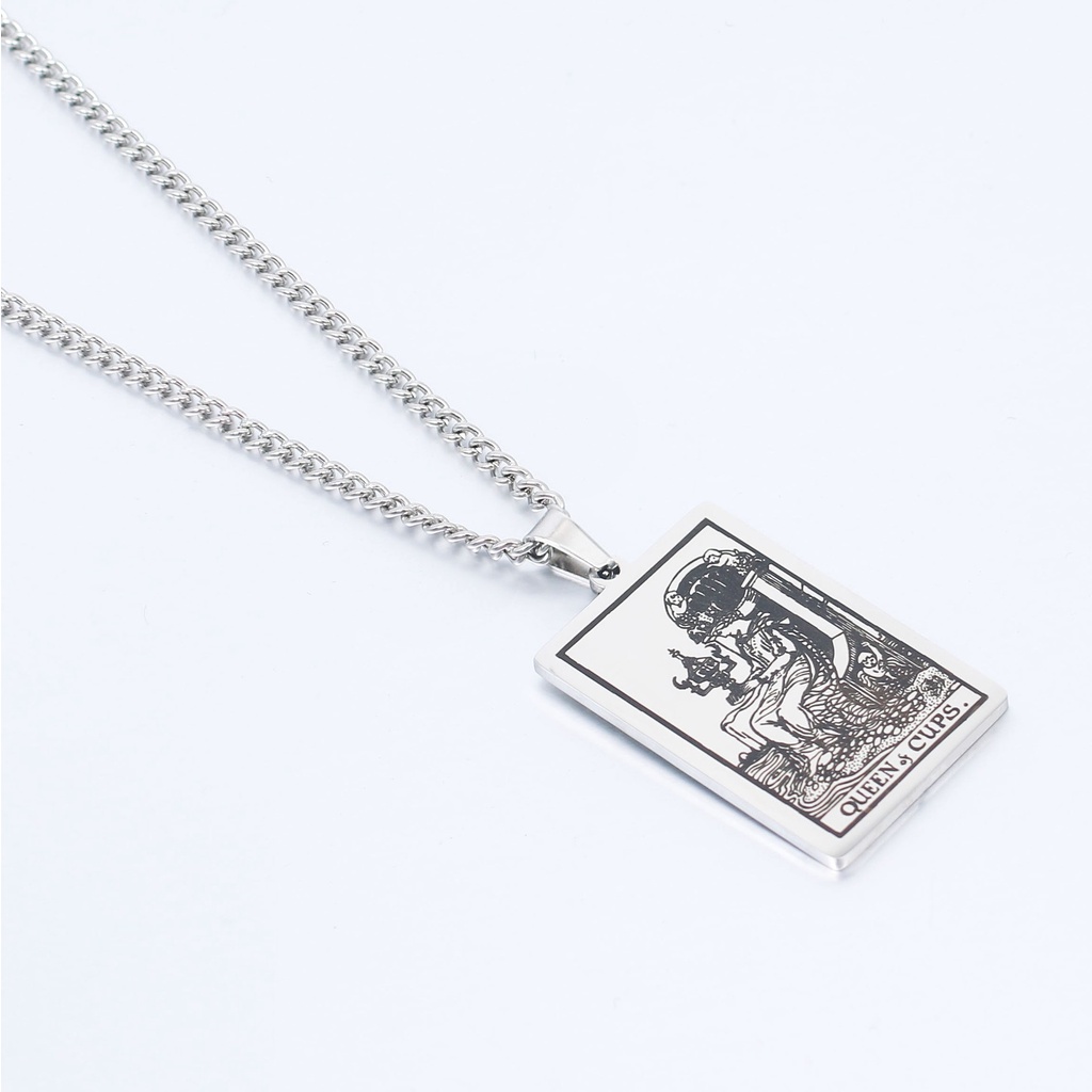 [X C Kalung] Emas &amp; Perak Baru Hip-hop Punk Retro Waite Holy Grail Tarot Queen ​​Kalung titanium Steel Liontin Anti Karat Untuk Pria Dan Wanita Hadiah Liburan Permata