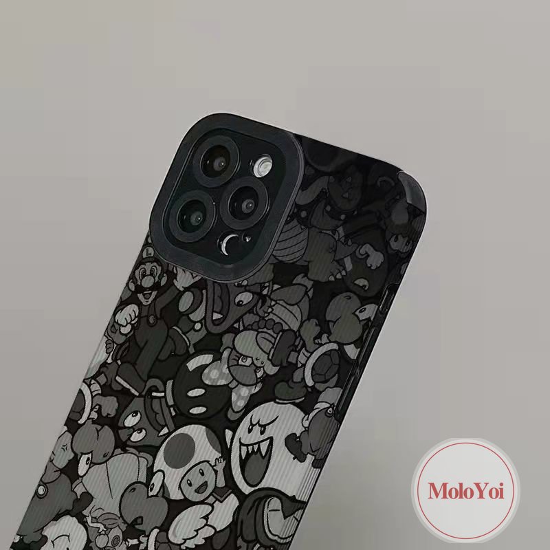 Casing Silikon Tahan Guncangan Tekstur Kulit Mewah Kompatibel Untuk IPhone XR XS X Max11 12 14 13 Pro Max 87 Plus 11 Pro Max 7Plus Karakter Mario Kartun Lucu Lembut Tpu Phone Cover