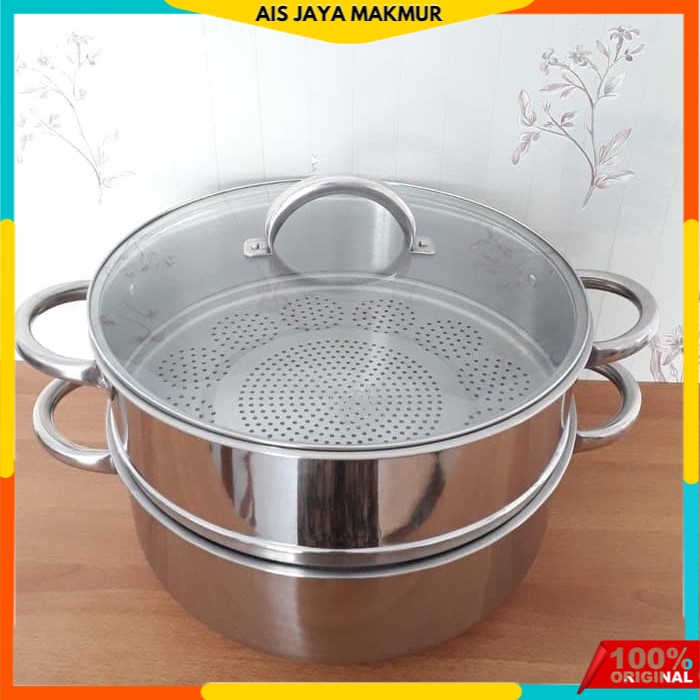 Super steamer 40 cm 2 susun SUPRA stainle / panci kukus 2 susun besar