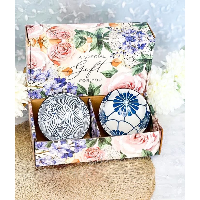 Flower Gift Box Japanese Azura 2 Bowls | Mangkok Keramik
