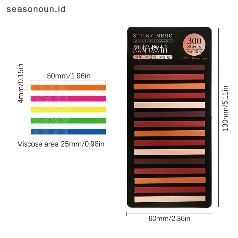 Seasonoun 300lembar Indeks Warna Hujan Memo Pad Extra Tipis Lengket Neon Transparan Note Index Stiker Label Perekat Perlengkapan Sekolah Kawaii Stationery.