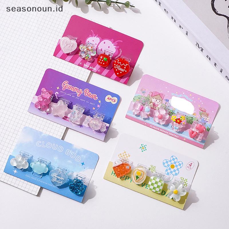 Seasonoun 4pc/set Klip Kertas Mini Lucu Kreatif Indah Hati Bunga Scrapbook Jurnal Klip Alat Tulis Siswa Klip Akrilik Aksesoris Kantor.