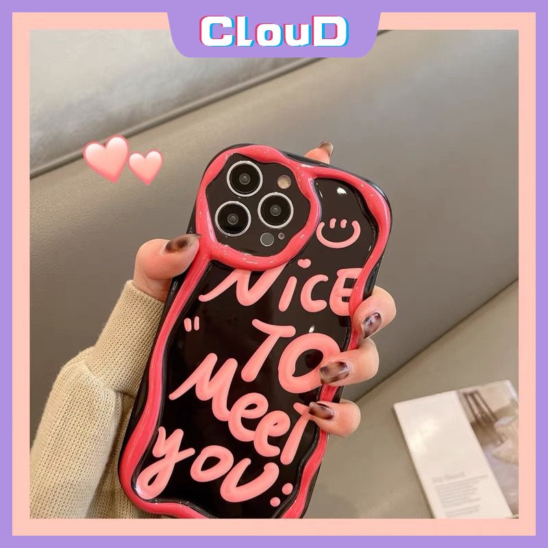 IPHONE Ins Smile Art Letter Case Kompatibel Untuk Iphone11 14 13 12 Pro Max7 6s 8 6 Plus X XR XS Max SE 2020 7plus Fashion 3D Wavy Curved Edge Shockproof Airbag Glossy Lembut Tpu Cover