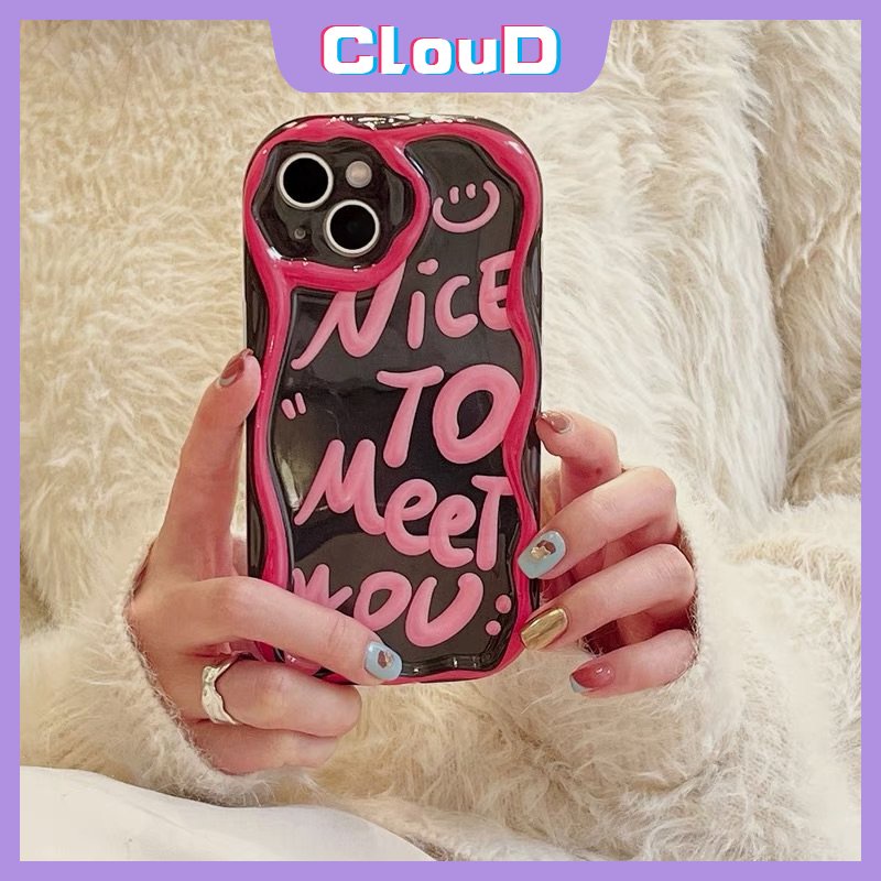 IPHONE Ins Smile Art Letter Case Kompatibel Untuk Iphone11 14 13 12 Pro Max7 6s 8 6 Plus X XR XS Max SE 2020 7plus Fashion 3D Wavy Curved Edge Shockproof Airbag Glossy Lembut Tpu Cover