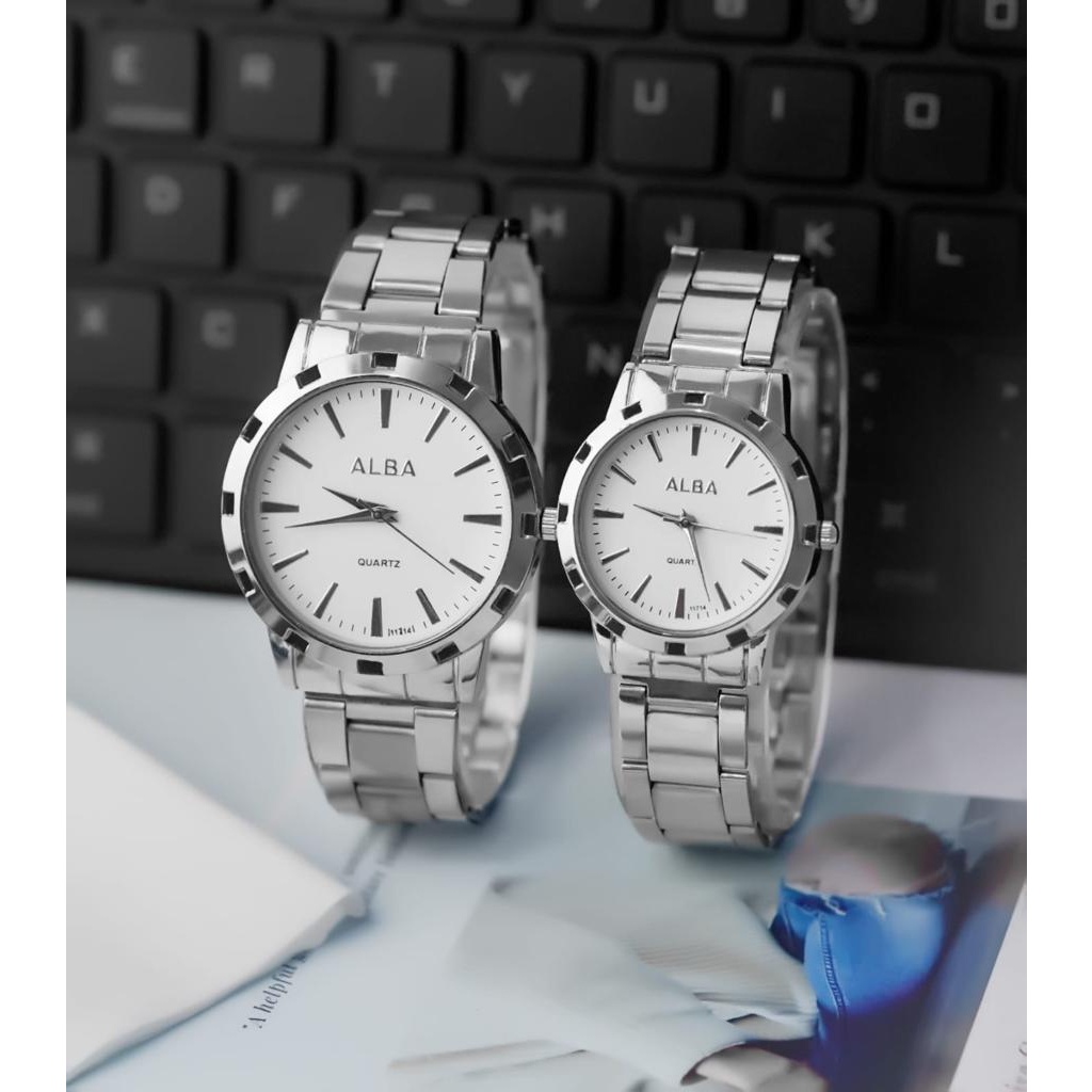 BAJ JAM TANGAN COUPLE ALBA RANTAI GROSIR IMPORT PRIA WANITA PASANGAN MURAH PREMIUM AL014