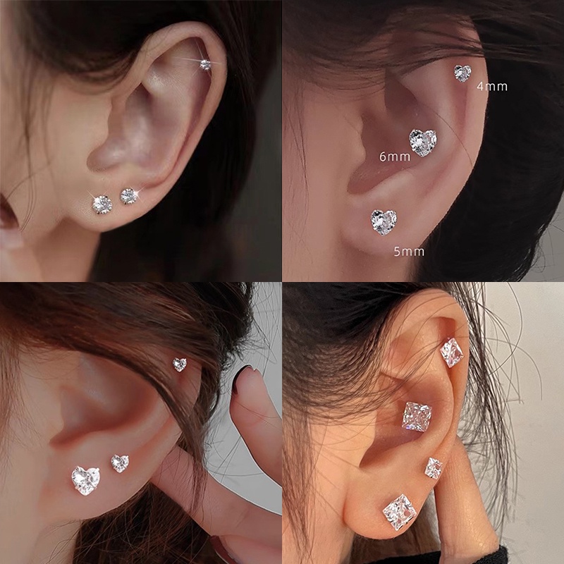 Fashion 6pcs Set Anting Tusuk Kristal Zirkon Set Untuk Wanita Bulat Hati Desain Bintang Telinga Perhiasan