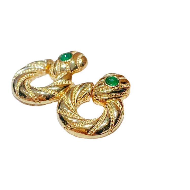 Goldkingdom Aksesoris Perhiasan Fashion Ready Stock Sederhana Dan Murah Hati Retro Ular Emerald Ins Anting Mewah