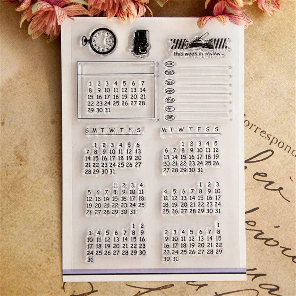 Lanfy Perangko Bening DIY Alat Tulis Scrapbooking Bulan Rencana Nomor Kartu Membuat Pola Kalender Segel Silikon