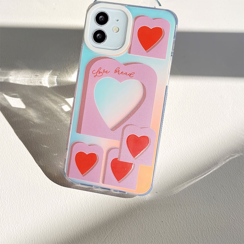 Compatible For IPhone 14 13 12 11 Pro Max X XR Xs Max 8 7 Plus SE 2020 Kompatibel Untuk Love Heart Pink IMD Laser Gradient Phone Case TPU Lembut Shockproof Cover Pelindung