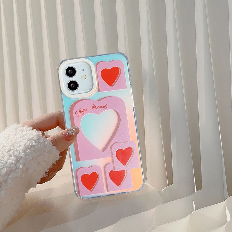 Compatible For IPhone 14 13 12 11 Pro Max X XR Xs Max 8 7 Plus SE 2020 Kompatibel Untuk Love Heart Pink IMD Laser Gradient Phone Case TPU Lembut Shockproof Cover Pelindung