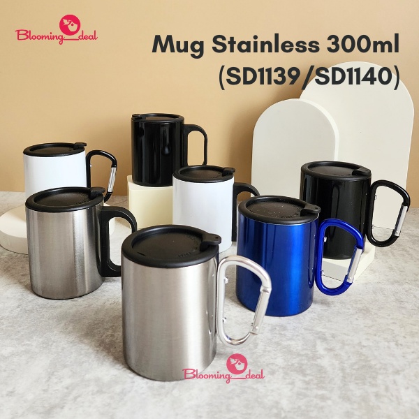 Mug Cangkir Kopi Outdoor / Cangkir Carabiner Polos Stainless Steel 300ml (SD1139/SD1140)