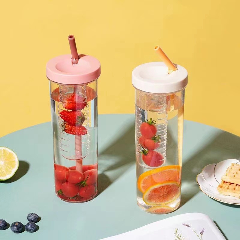 Amorashop1 Botol Minum Transparan Infused Water Botol Minum Sedotan Lipat Botol Minum Buah 700ML