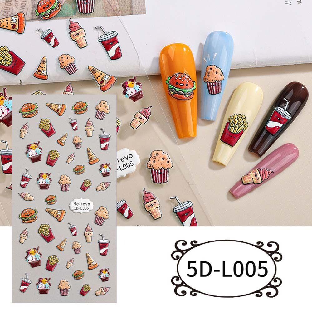 Needway Kartun Stiker Kuku 5D Relief Fashion Cinta Hati Senyum Anjing Self Adhesive Nail Dekorasi