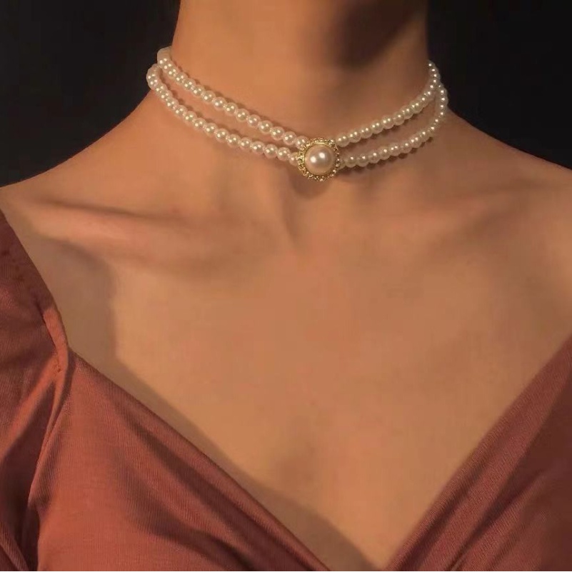 Ahellogirl Double-layer Pearl Necklace Kalung Wanita Cahaya Mewah Niche High-end Rantai Klavikula Desain Rasa2023 Gaya Baru Panas