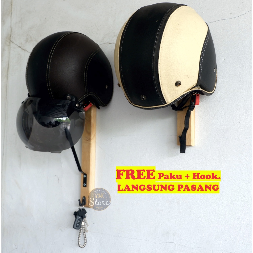 Rak Gantung Helm Kayu Besi - Gantungan Multifungsi untuk Susun Plat Besi dan Kayu Cantolan Gantungan Helm Dinding Estetik - Abik Store