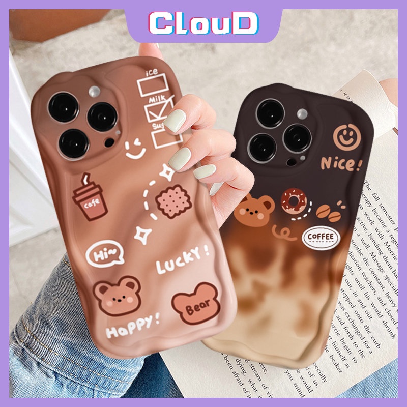 Case Gradasi Beruang Kartun Lucu Untuk Redmi 9A 9a2 10 A1 10C 10A 9T 9C NFC Redmi Note9 10S 8 11 11s 10 10Pro Max POCO M3 3D Wavy Curved Edge Glossy Lembut Tpu Kopi Smiley Cover