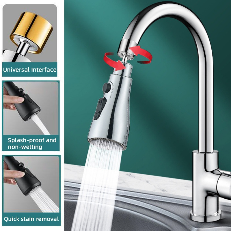 360° Faucet Extender Universal Rotatable/Sprayer Wastafel Adjustable 3-Speed/Nozzle Bubbler Keran Wastafel Kamar Mandi