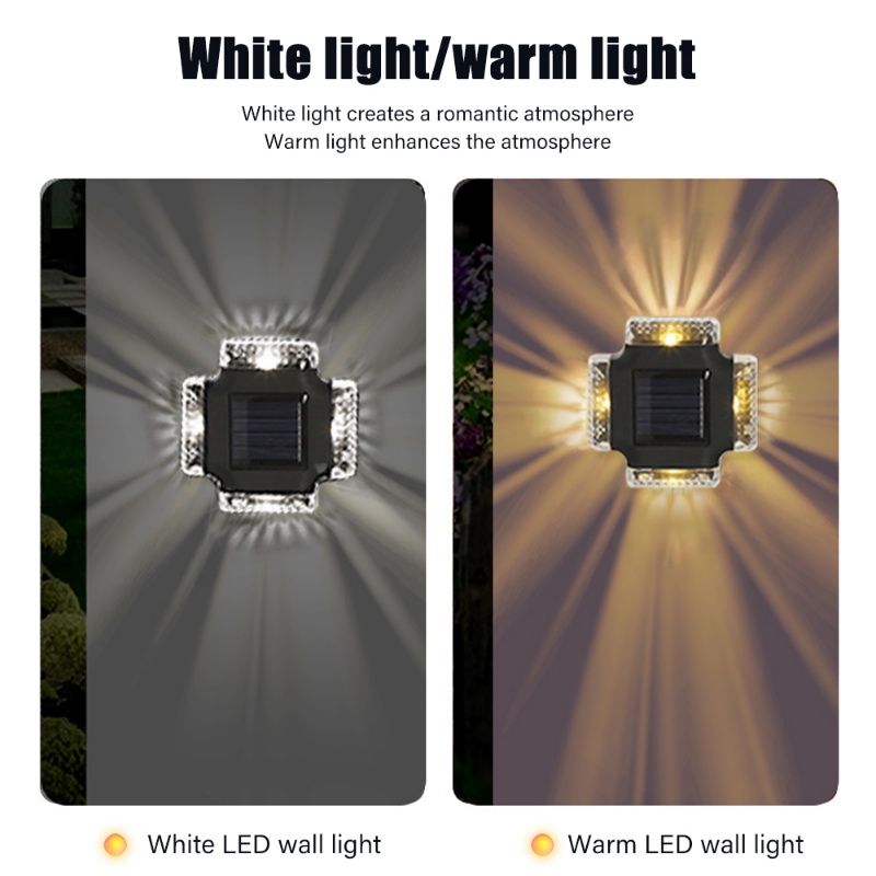 Outdoor 4sisi Solar Garden Light LED Waterproof Dekorasi Lampu Dinding Untuk Pagar Teras Balkon Rumah Taman Penerangan Jalan