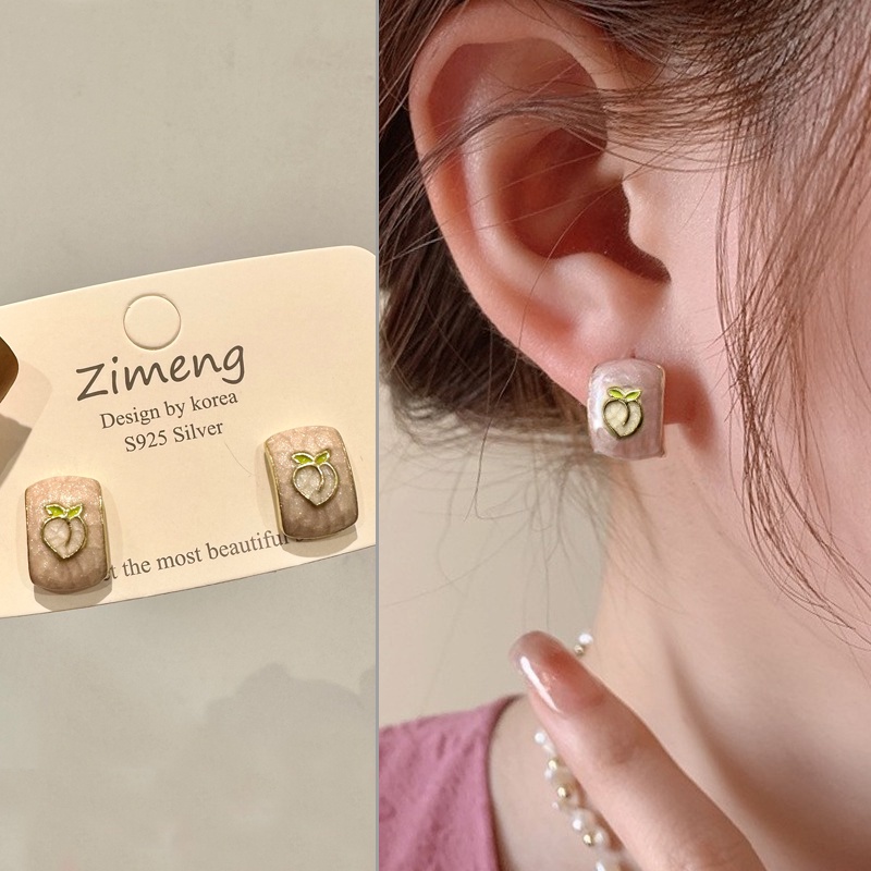 S925 Sterling Silver Tulip Peach Enamel Anting Giwang Telinga Untuk Gadis Manis Aksesori Korea