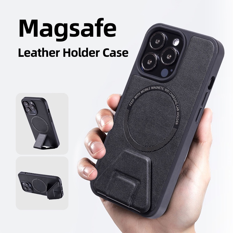 IPHONE Casing Pelindung Ponsel Stand Lipat Cocok Untuk Iphone14Plus Casing Ponsel Kulit Polos Iphone11 12 13 14 Pro max Silikon Wireless Magnetic Suction Magsafe