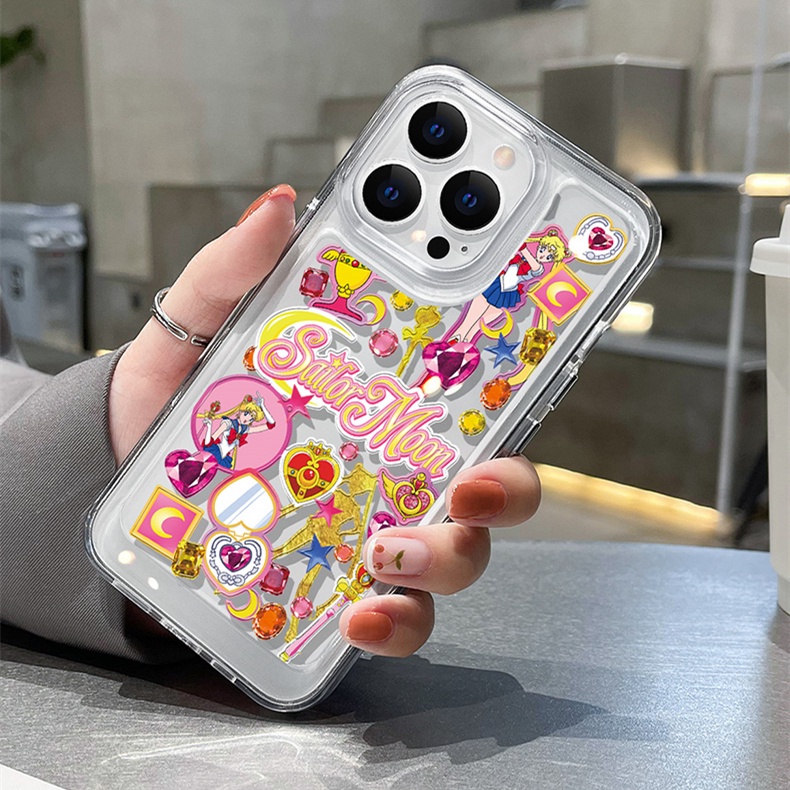 Sailor Moon Girl Mewah Transparan Cover Pelindung Untuk Iphone14 13 12 11 6 7 Pro Max Plus Mini Case Untuk iPhone X XS Max XR Shockproof Soft Bumper Belakang Keras