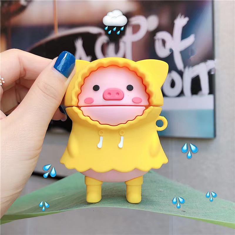 Ins 3D Lucu Kartun Jas Hujan Blush Pig Lembut Silikon Pelindung Case Bluetooth Earphone TWS Cover Untuk Airpods1 2 3 Pro i12 i10 i11 i9s inpods 12 13 Pro i13 Airpods3