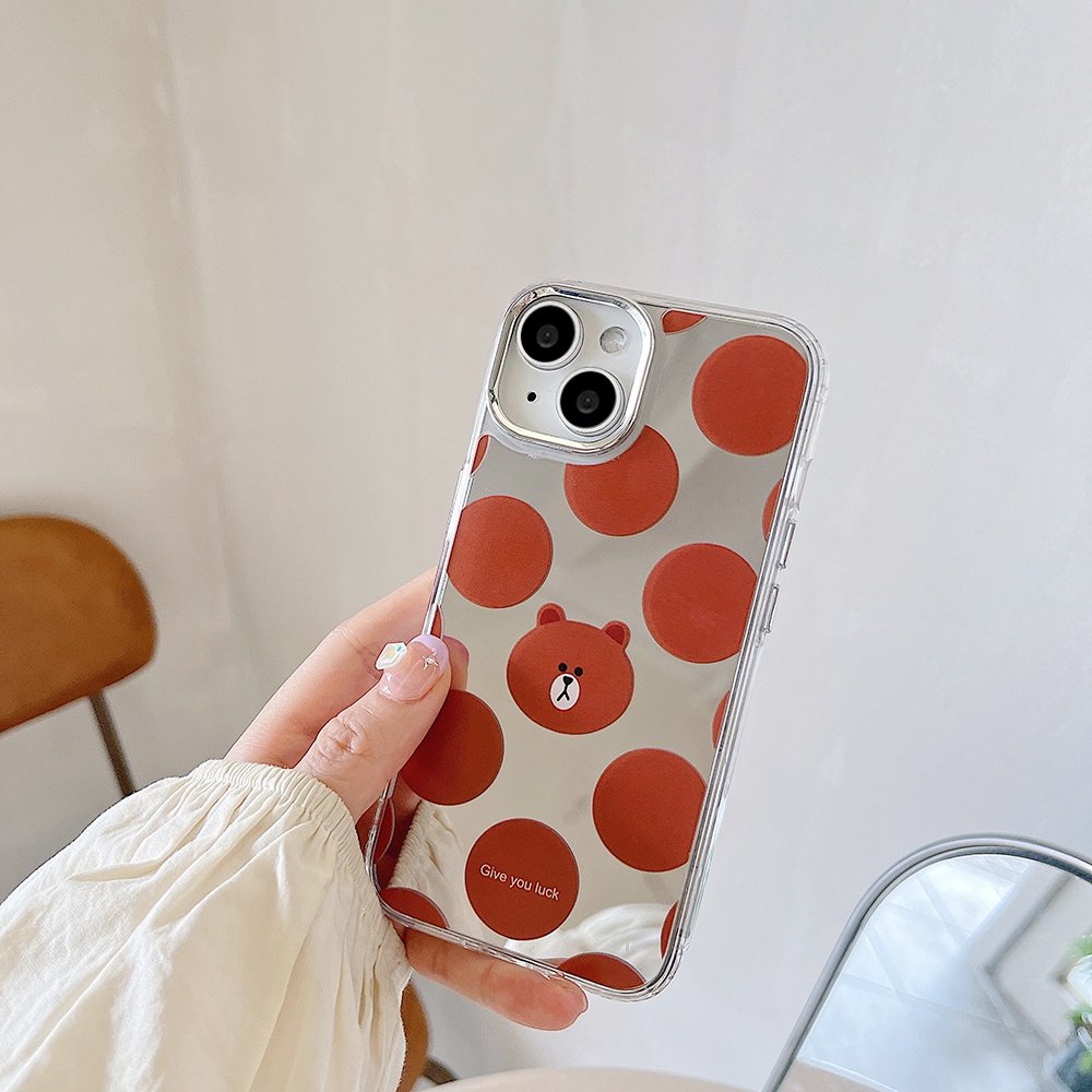 Casing IPhone Ayam Beruang Coklat Lucu Kompatibel Untuk Iphone11 14 Pro Max Makeup Mirror Casing Ip13 Pro Max Iphone12 Case Lembut TPU Belakang Sarung Hp