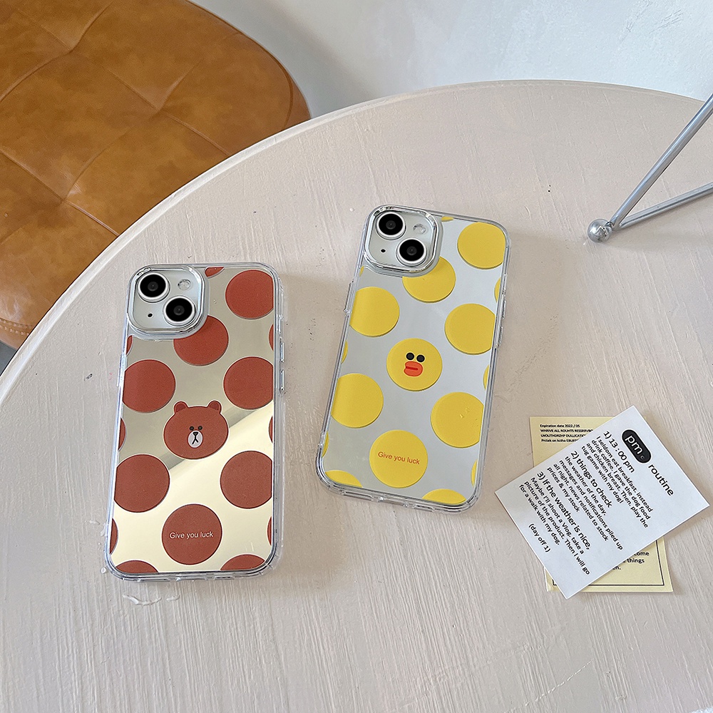 Casing IPhone Ayam Beruang Coklat Lucu Kompatibel Untuk Iphone11 14 Pro Max Makeup Mirror Casing Ip13 Pro Max Iphone12 Case Lembut TPU Belakang Sarung Hp