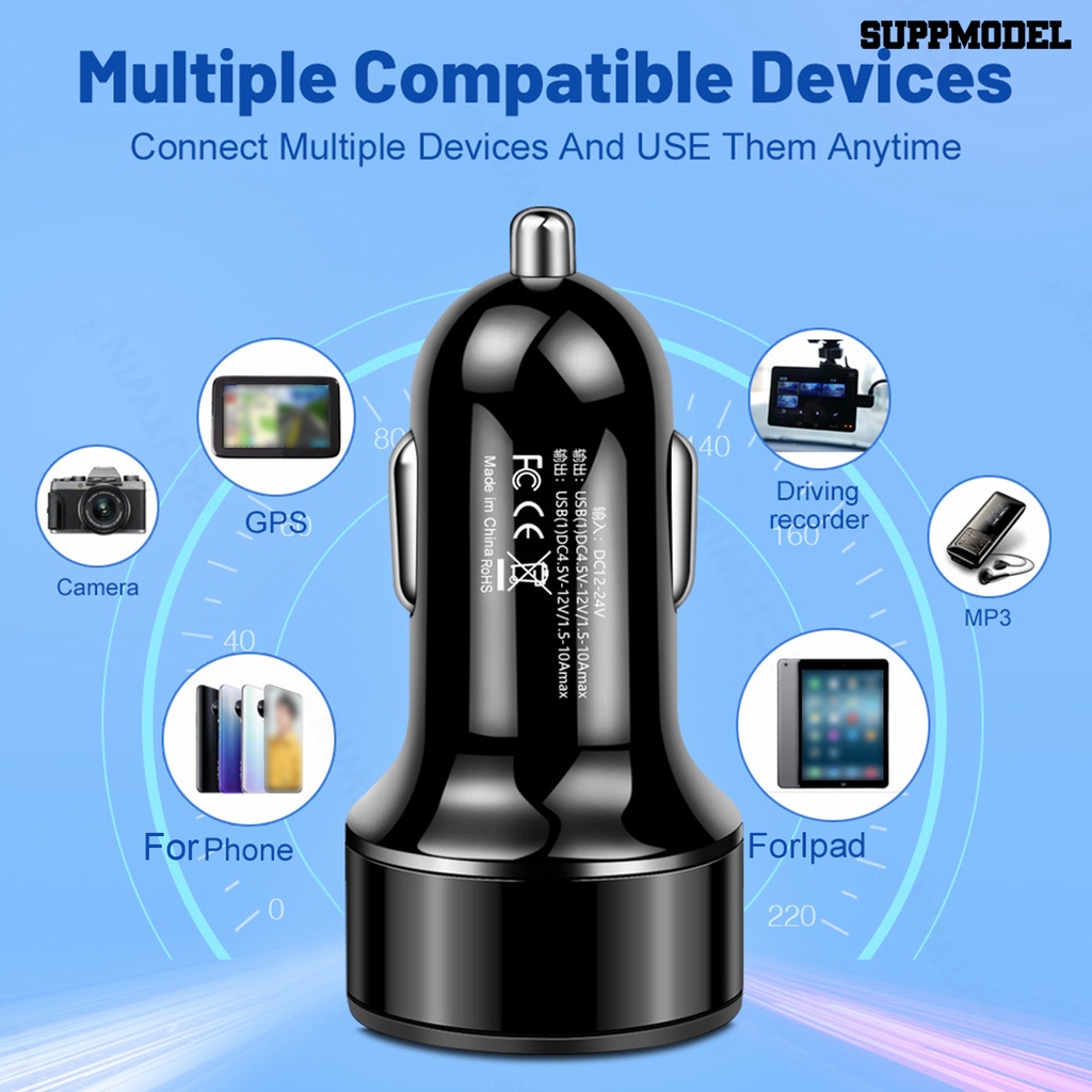 [SM Otomatis] Charger Mobil USB Dual Port 10a Pengisian Cepat Dengan Display LED Ambient Light Banyak Kompatibel Car Charger