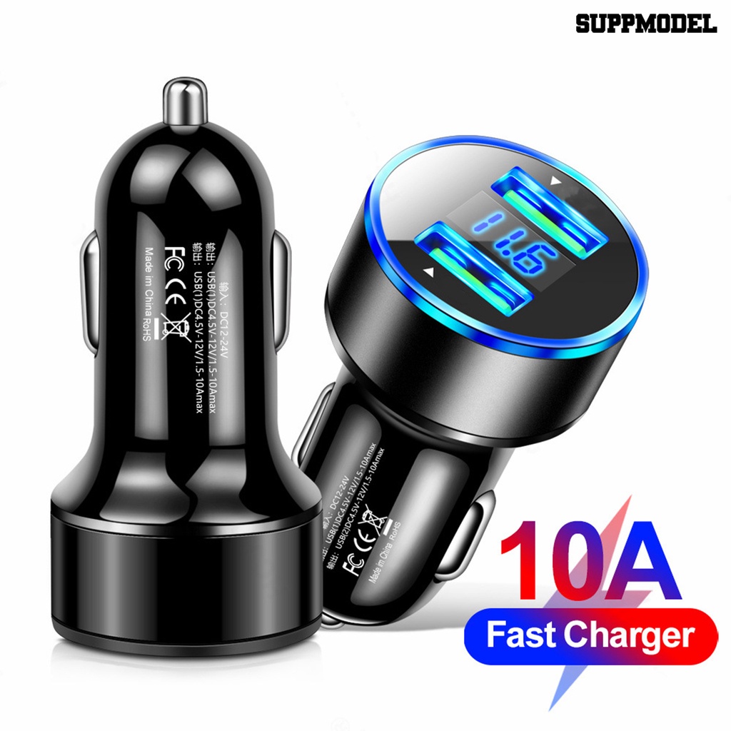 [SM Otomatis] Charger Mobil USB Dual Port 10a Pengisian Cepat Dengan Display LED Ambient Light Banyak Kompatibel Car Charger
